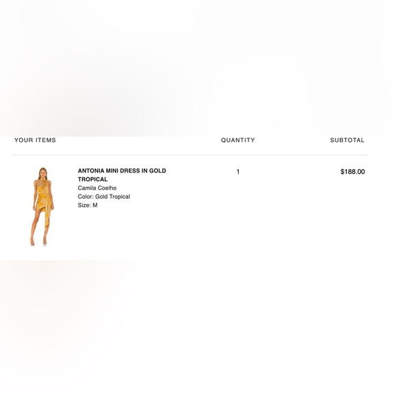 CAMILA COELHO ANTONIA MINI DRESS IN GOLD
TROPICAL. SIZE M - Picture 5 of 8